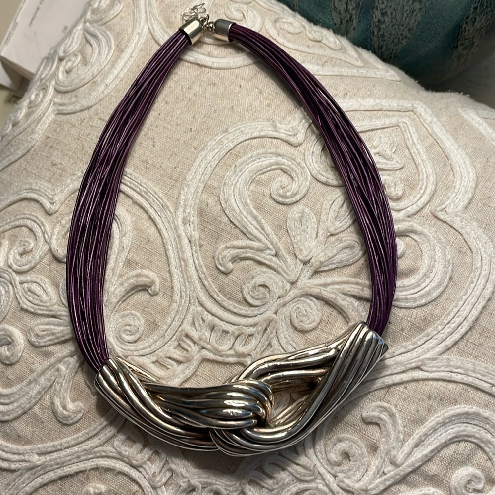 Sterling Silver Knot Choker w/purple leather strands!